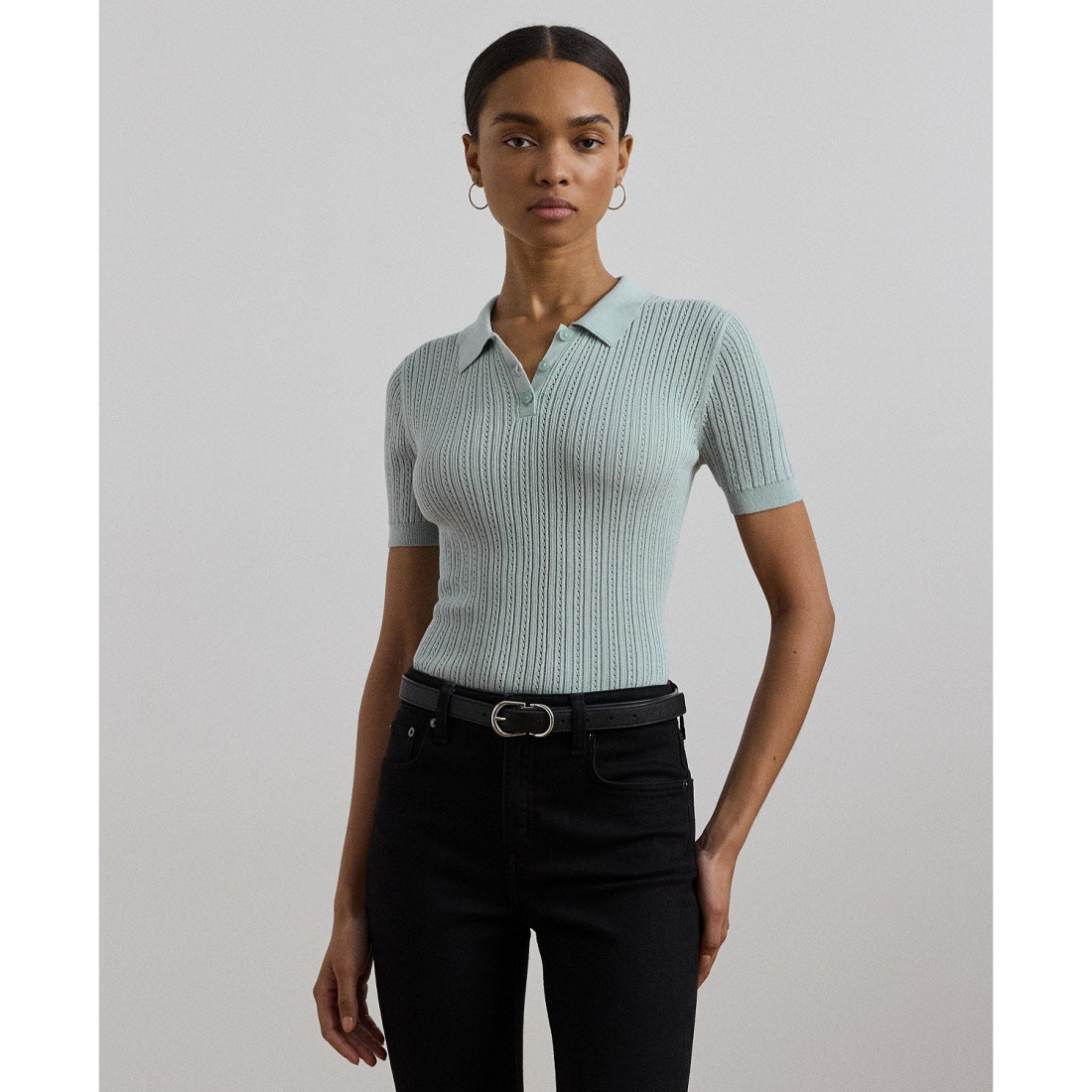 'Pointelle-Knit Cotton-Blend Polo Sweater' pour Femmes