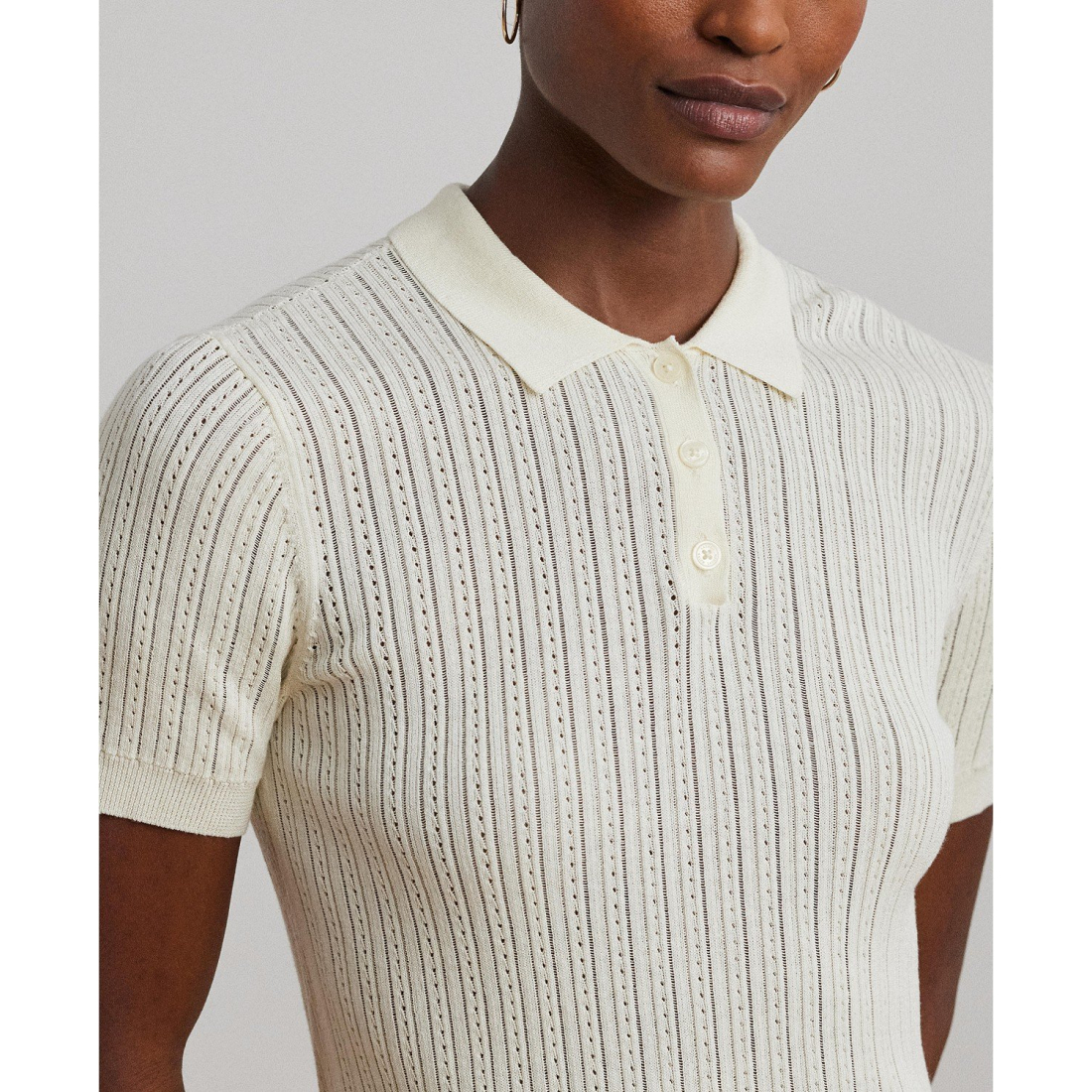 'Pointelle-Knit Cotton-Blend Polo Sweater' pour Femmes