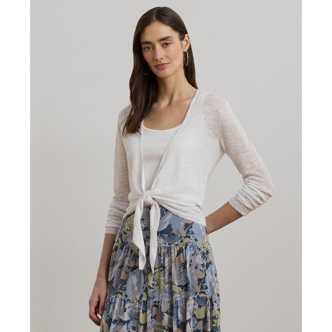 'Tie-Front Linen Cardigan' pour Femmes
