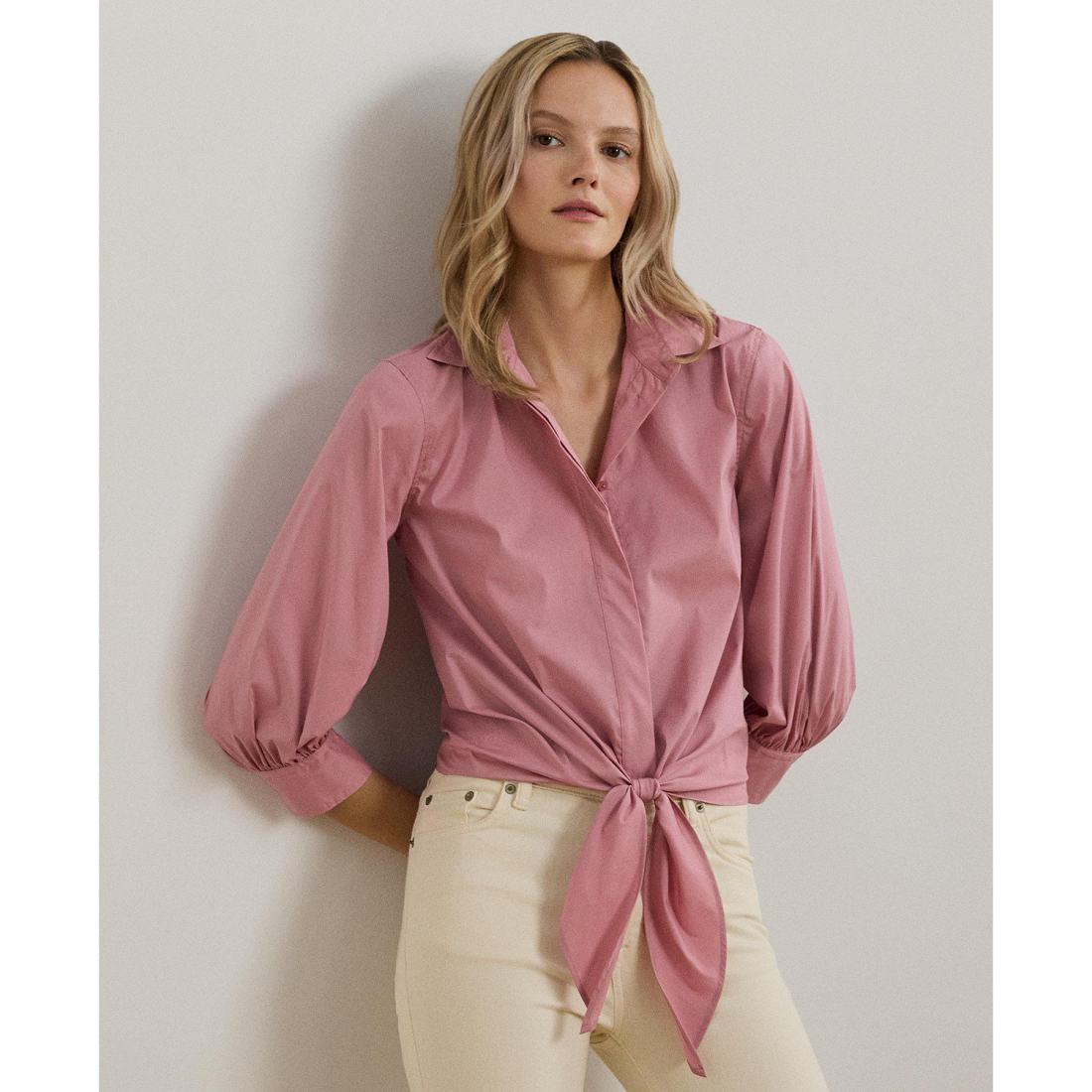 'Tie-Waist Stretch-Cotton Blend Shirt' pour Femmes