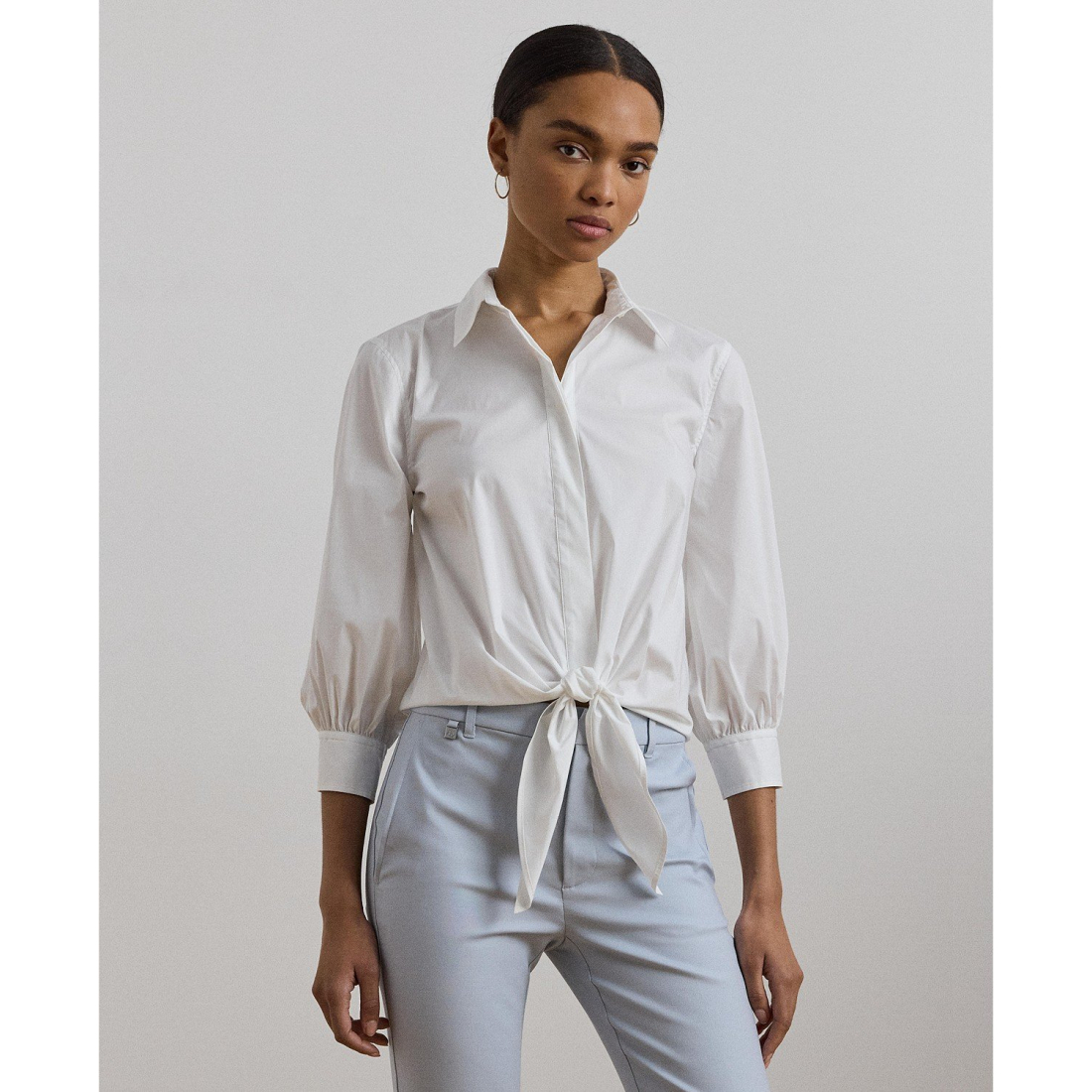 'Tie-Waist Stretch-Cotton Blend Shirt' pour Femmes