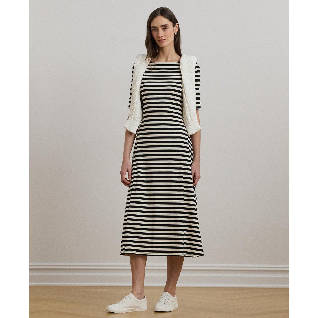 'Striped Stretch Cotton Midi Dress' pour Femmes
