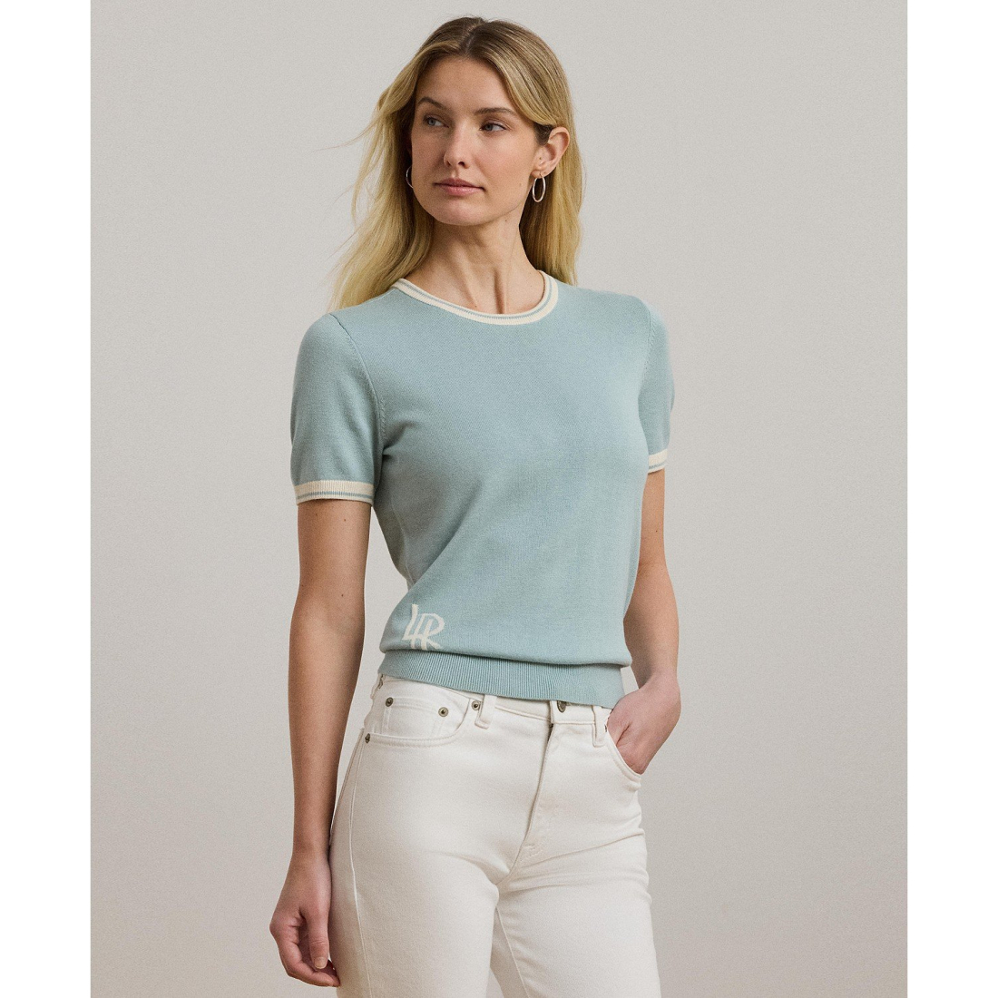 'Two-Tone Short-Sleeve Sweater' pour Femmes