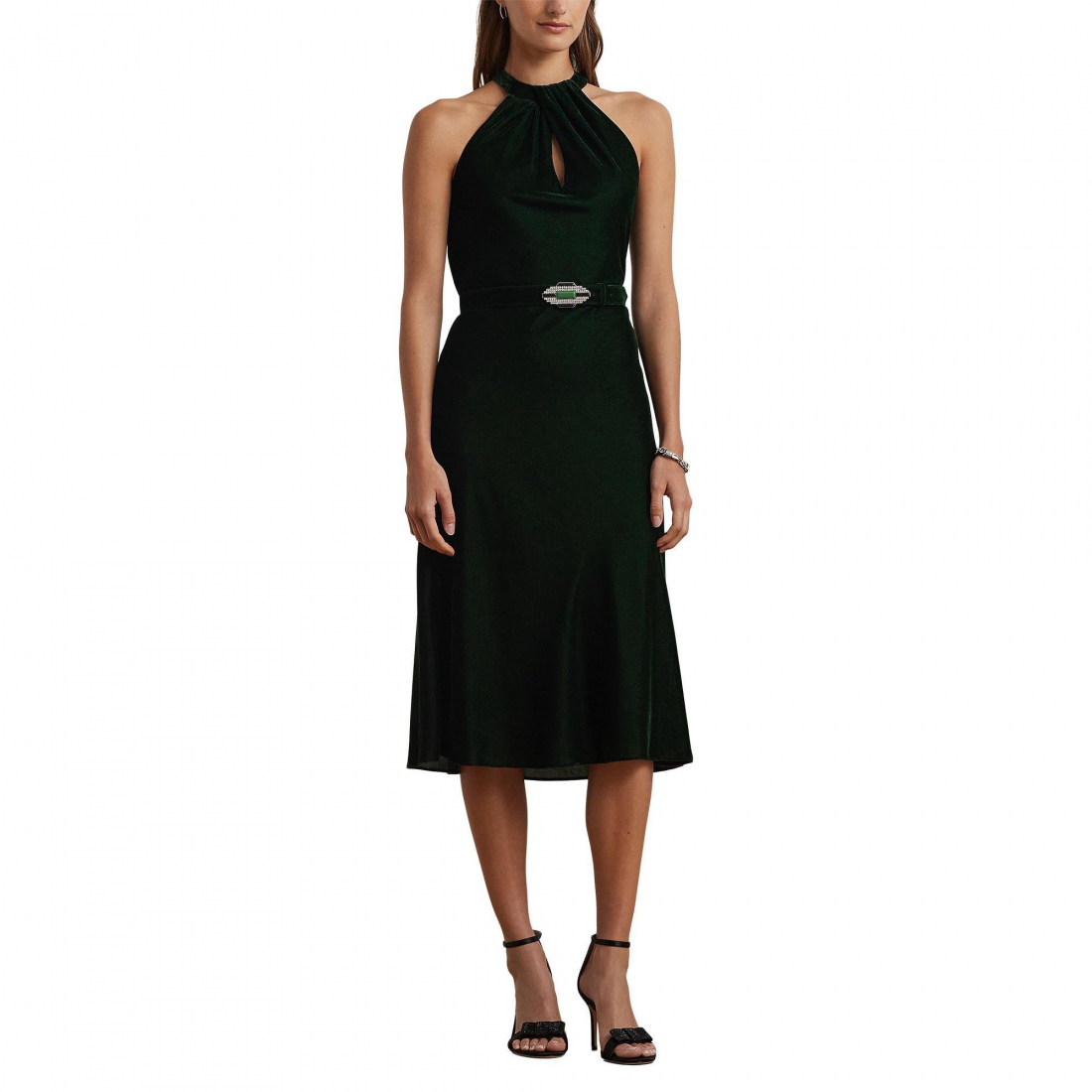 'Belted Velvet Halter Dress' pour Femmes