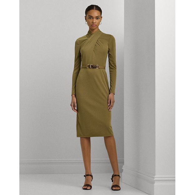Robe Midi 'Belted Mockneck Jersey Dress' pour Femmes