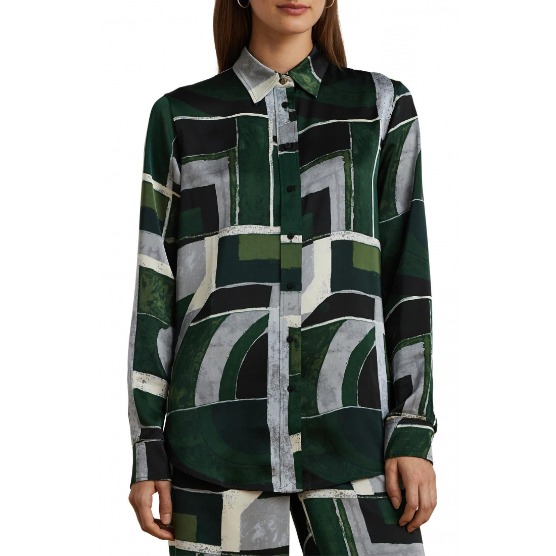 'Charm Satin Button-Up Shirt' pour Femmes