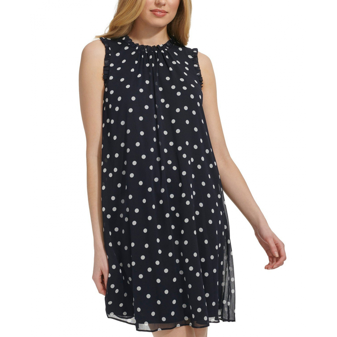 'Sleeveless Ruffled Chiffon Shift Dress' pour Femmes