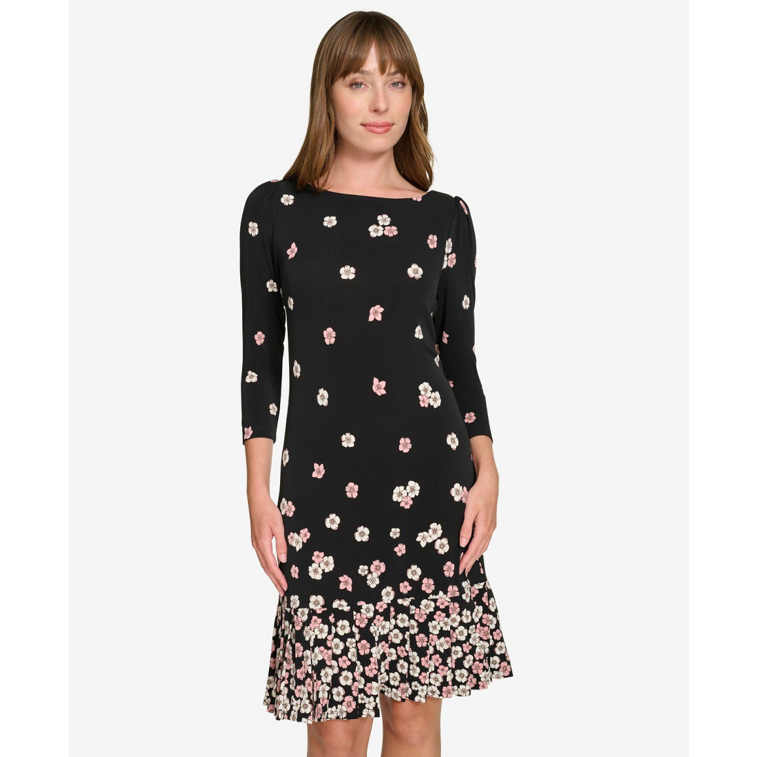 Robe droite 'Floral-Print Pleated-Hem' pour Femmes