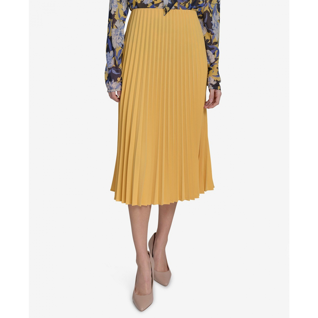 'Solid Pleated Pull-On Midi Skirt' pour Femmes