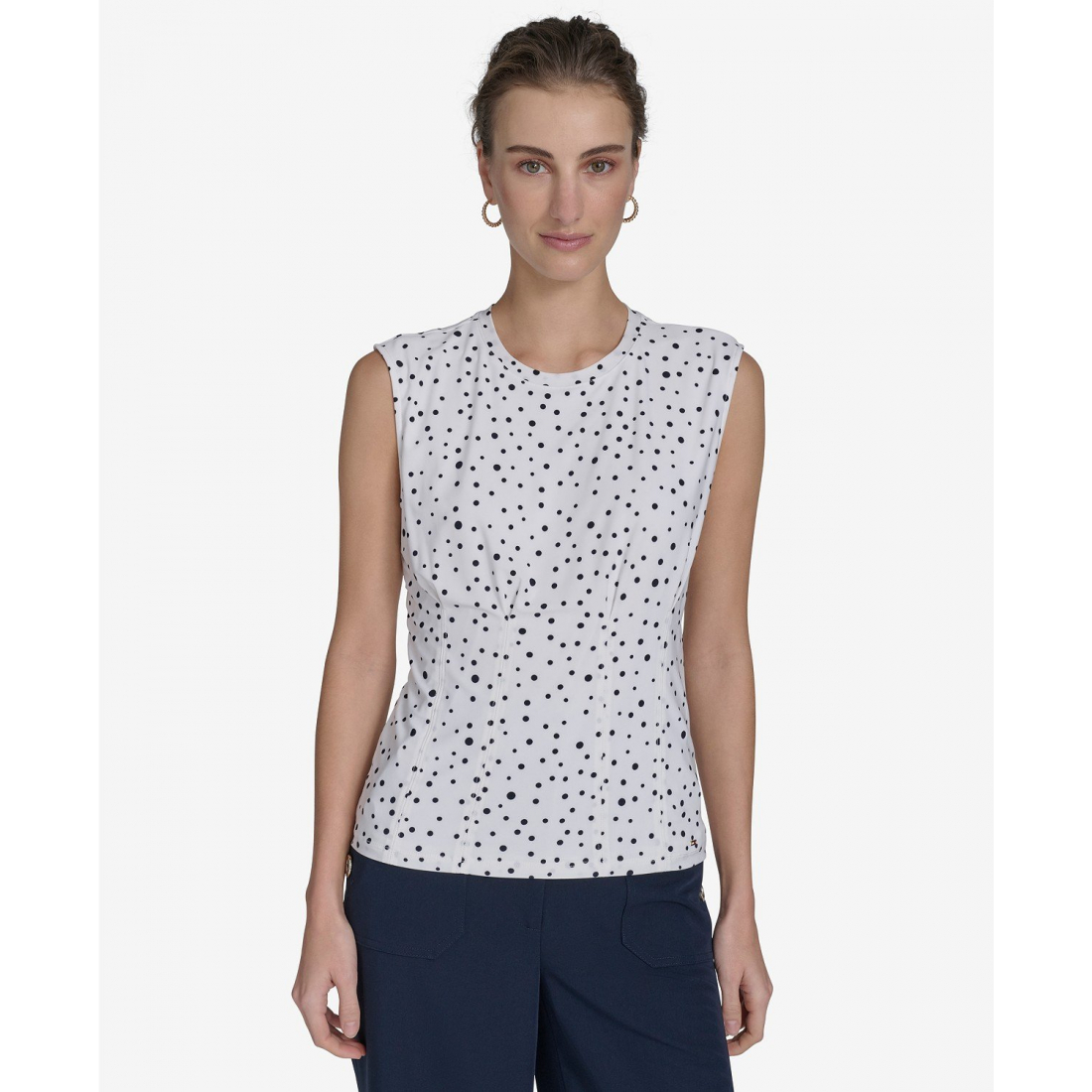 'Dot-Print Sleeveless Crewneck Blouse' pour Femmes