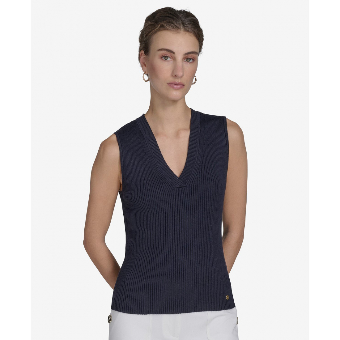 'Ribbed V-Neck Sleeveless Sweater' pour Femmes