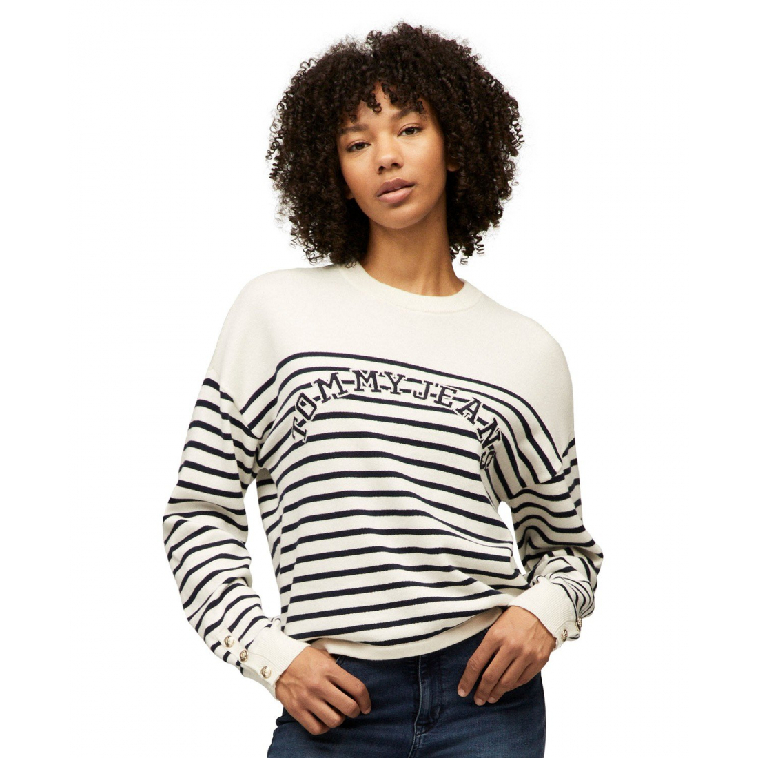 'Striped Cotton Varsity Sweater' pour Femmes