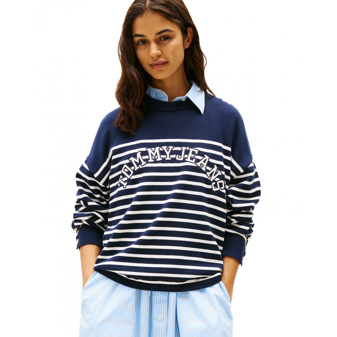 'Striped Cotton Varsity Sweater' pour Femmes