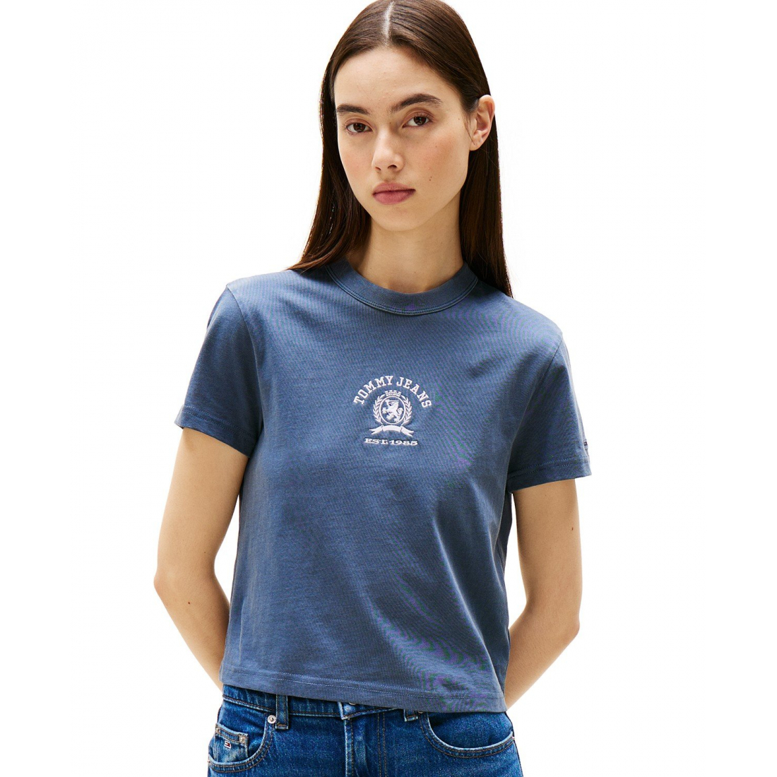'Cotton Varsity Crest Crewneck Tee' pour Femmes