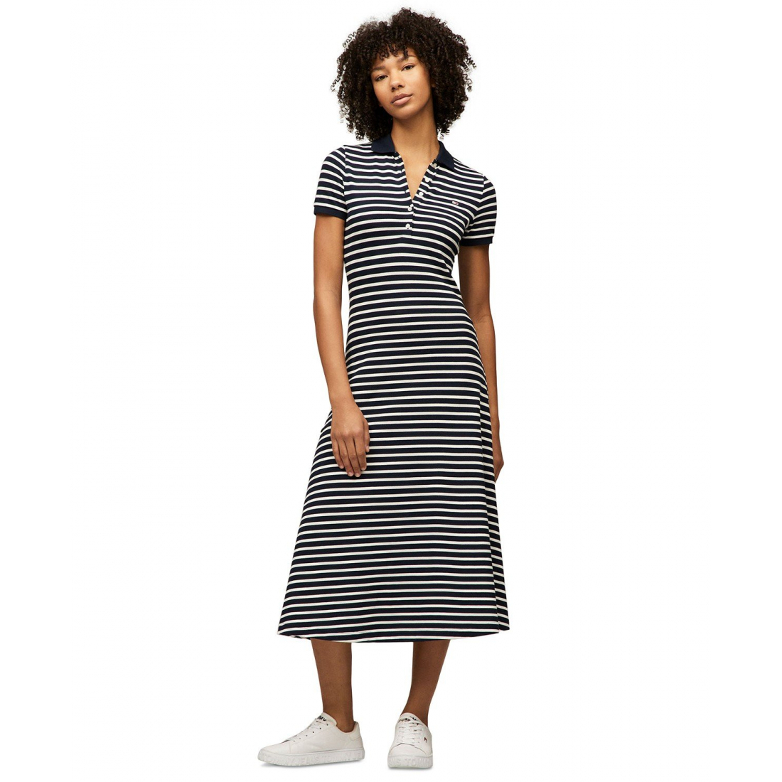 'Striped Short-Sleeve Maxi Polo Dress' pour Femmes