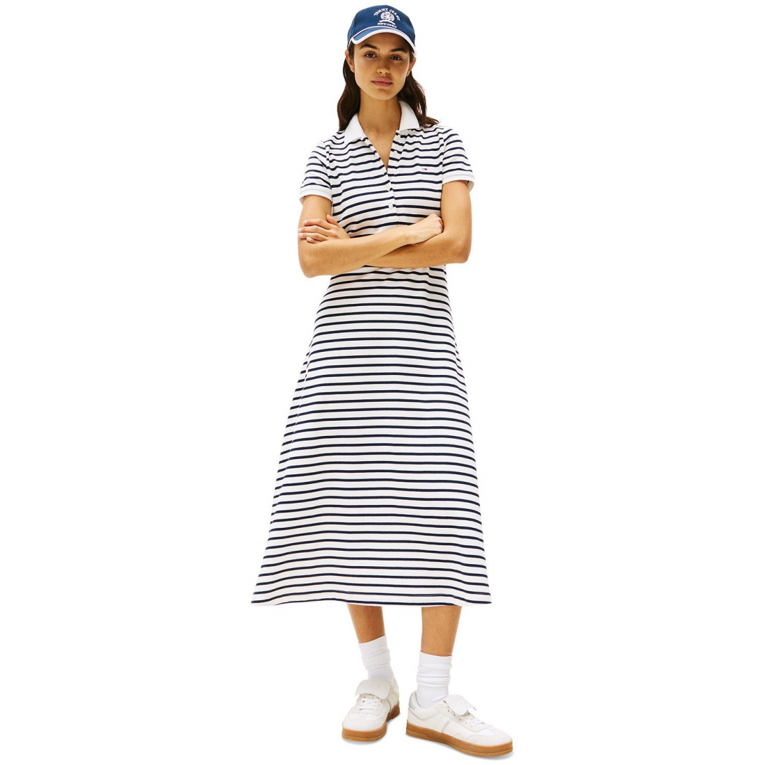 'Striped Short-Sleeve Maxi Polo Dress' pour Femmes