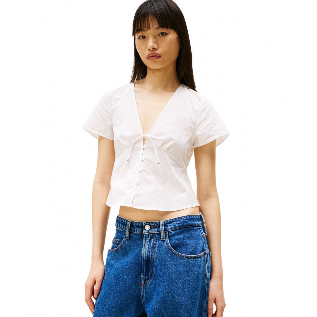 'Cotton Poplin Tie-Front Blouse' pour Femmes