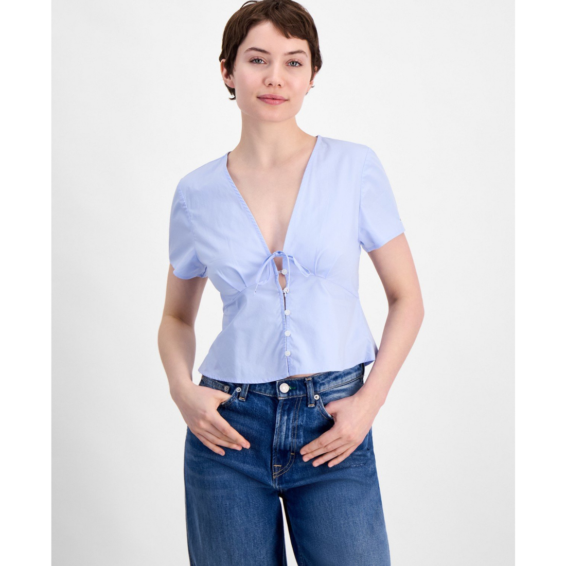 'Cotton Poplin Tie-Front Blouse' pour Femmes
