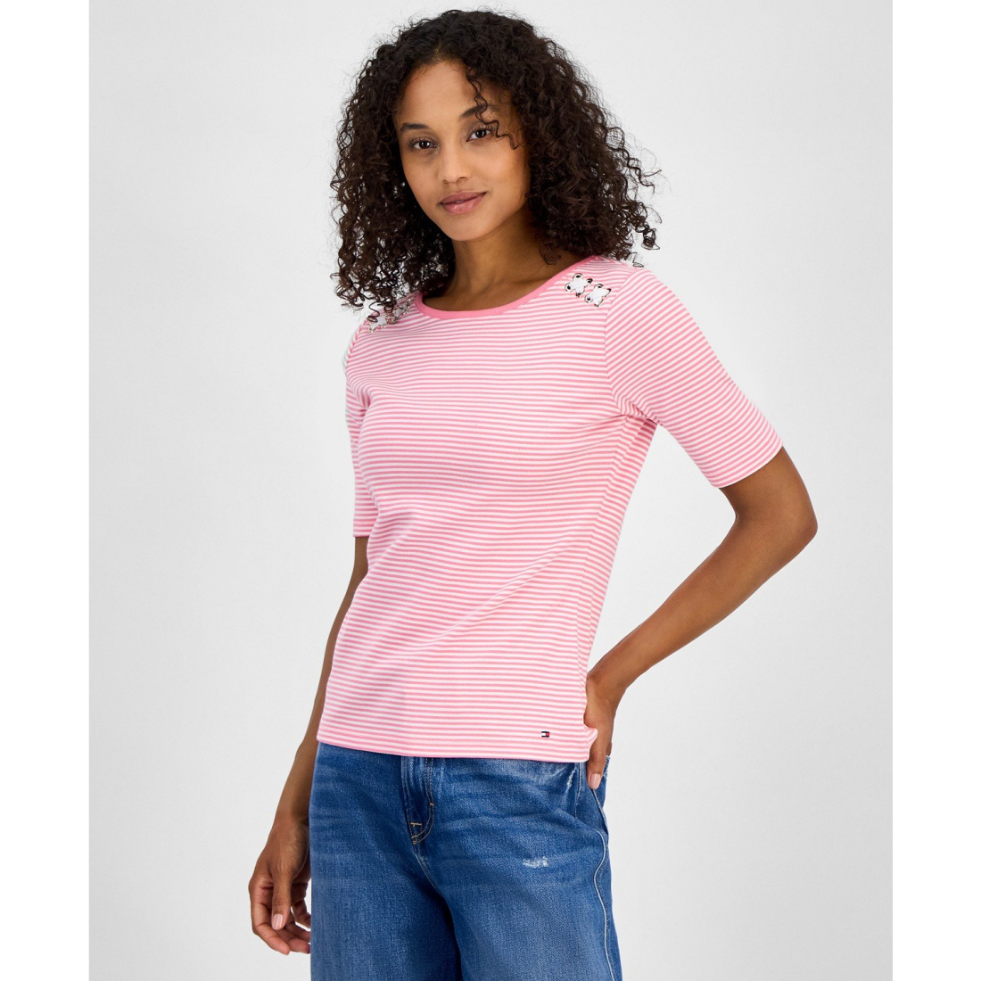 'Striped Cotton Lace-Up Top' pour Femmes