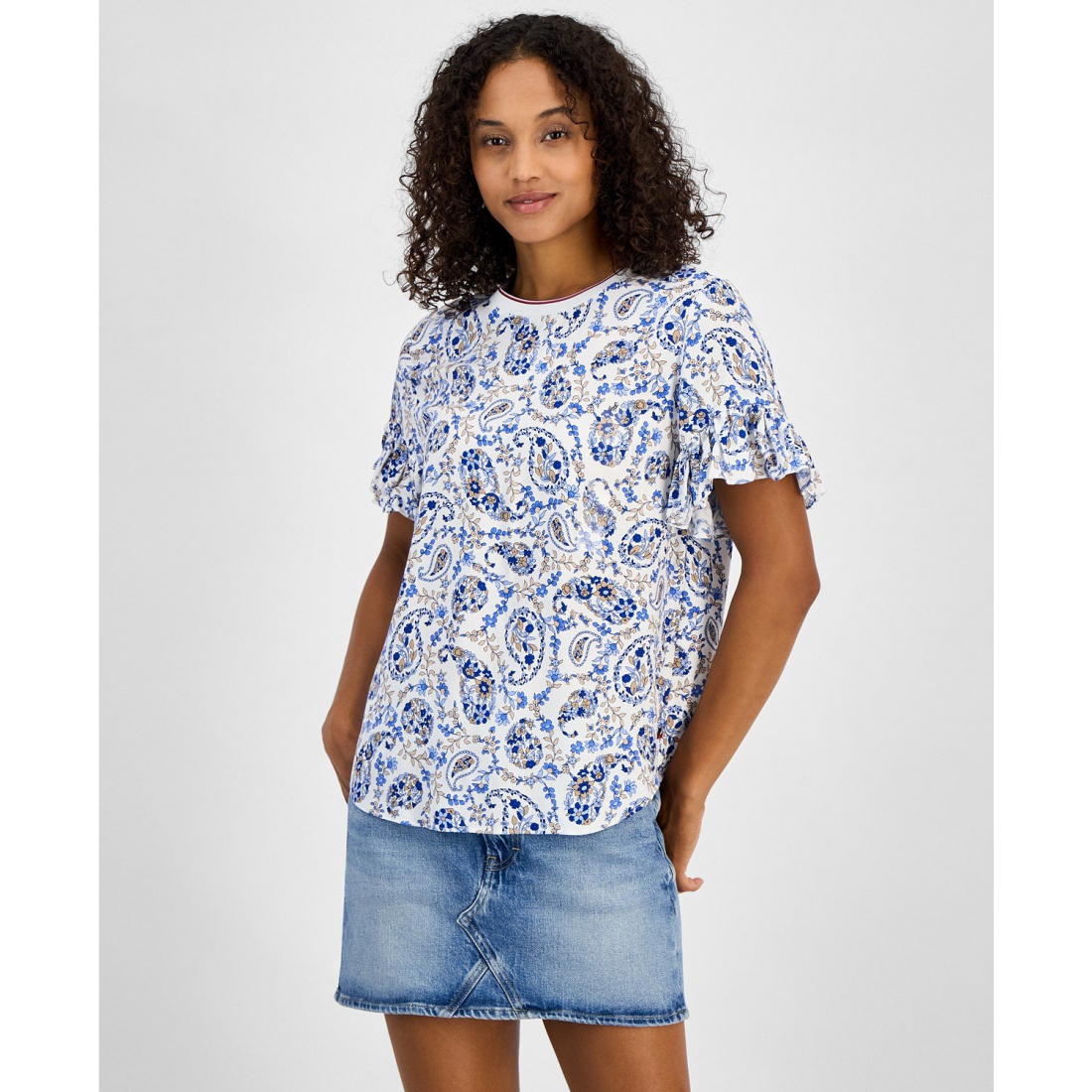 'Paisley-Print Ruffle-Sleeve Top' pour Femmes