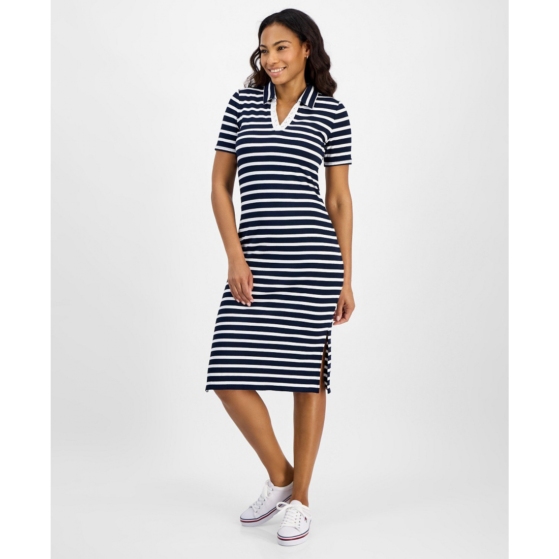 Robe Midi 'Striped Crochet-Trim' pour Femmes