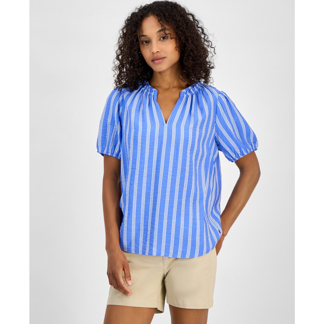 'Striped Popover Top' pour Femmes