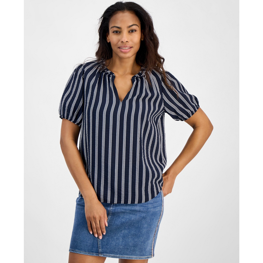 'Striped Popover Top' pour Femmes