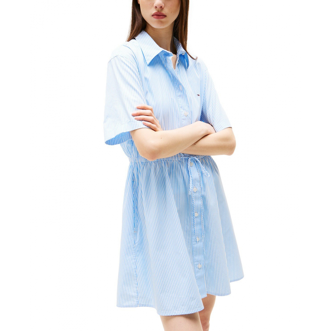 'Cotton Stripe Mini Shirt Dress' pour Femmes