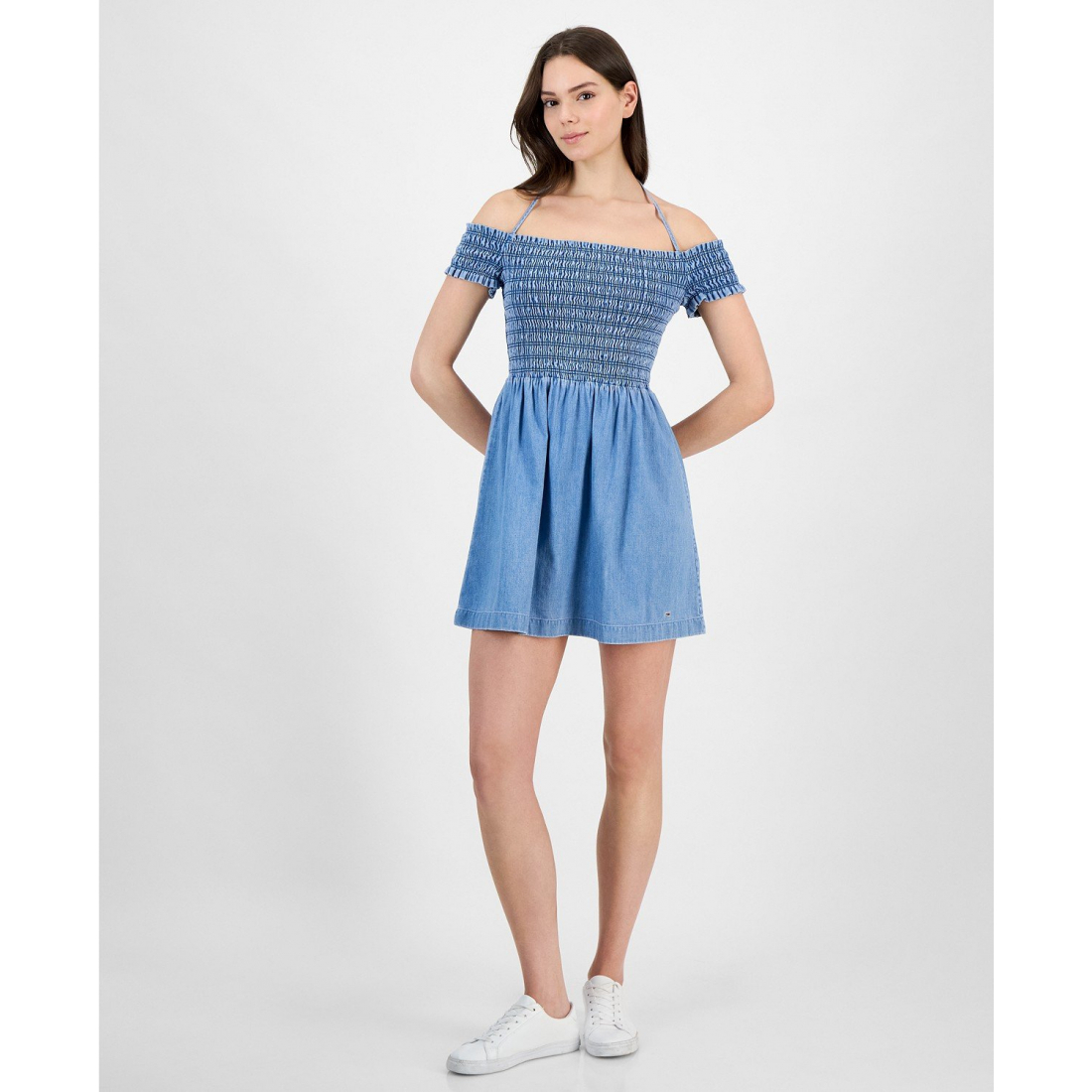 'Cotton Smocked-Bodice Fit & Flare Dress' pour Femmes
