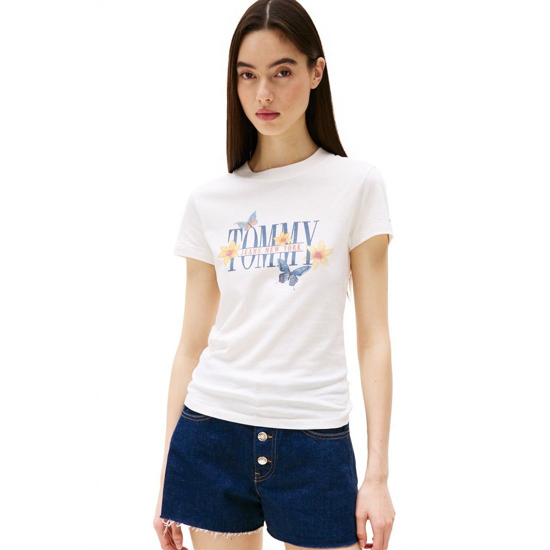 'Cotton Slim Fit Butterfly Graphic Tee' pour Femmes