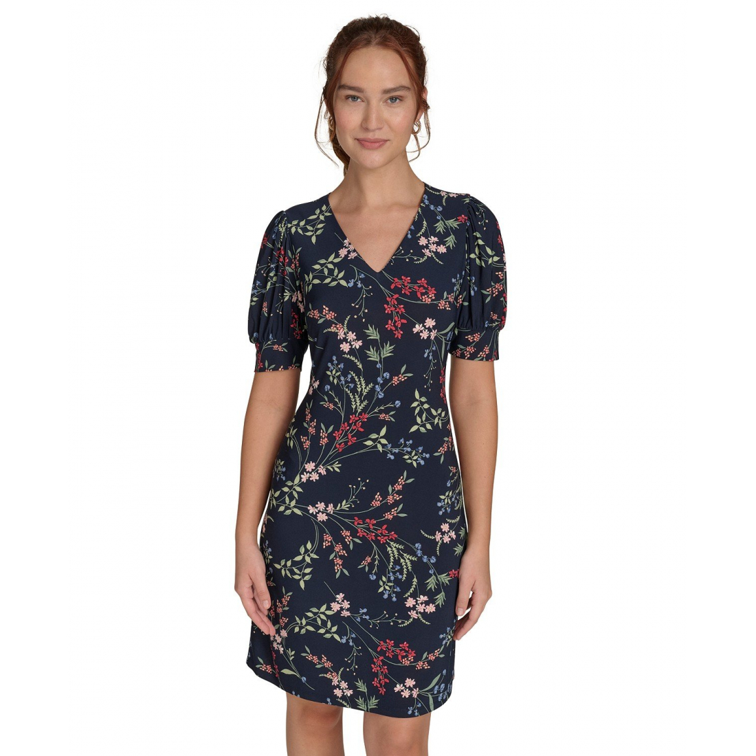 'Floral-Print Puffed-Sleeve Dress' pour Femmes