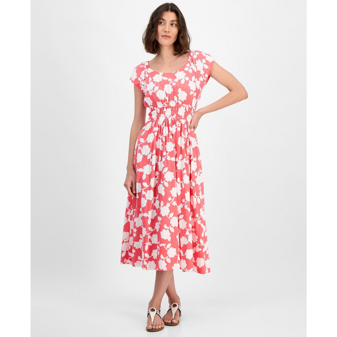 'Riviera Floral Bubble-Sleeve Midi Dress' pour Femmes