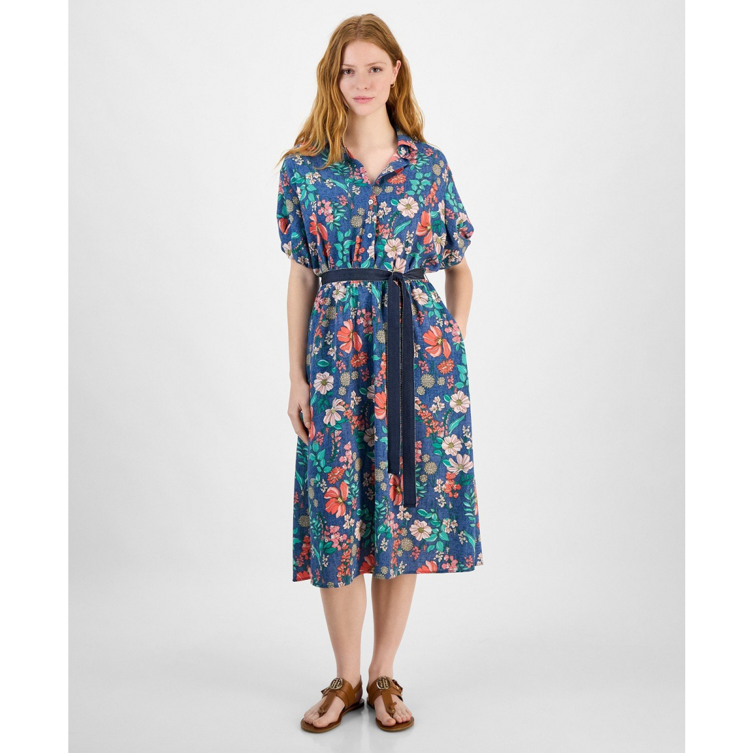 'Floral-Print' Hemdkleid für Damen