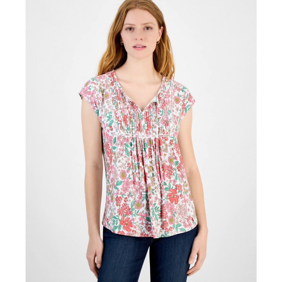 'Tie-Neck Pintuck-Front Top' pour Femmes