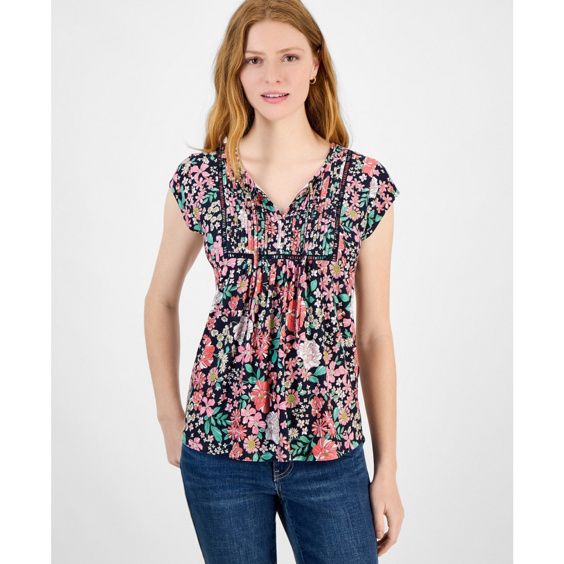 'Tie-Neck Pintuck-Front Top' pour Femmes