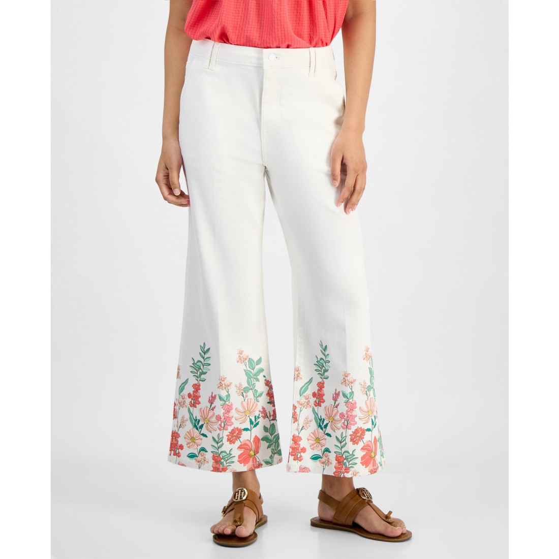 'Floral-Hem Cropped Jeans' pour Femmes