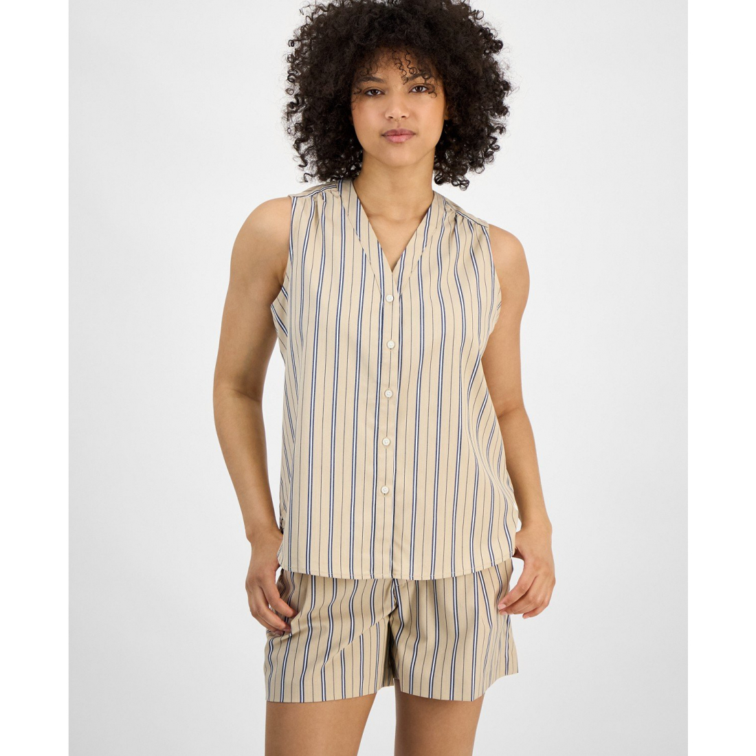 'Striped Sleeveless V-Neck Shirt' pour Femmes