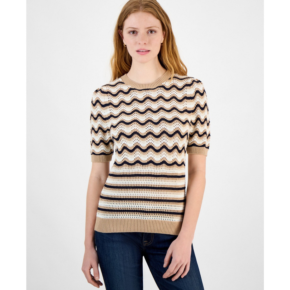'Cotton Striped Pointelle Sweater' pour Femmes