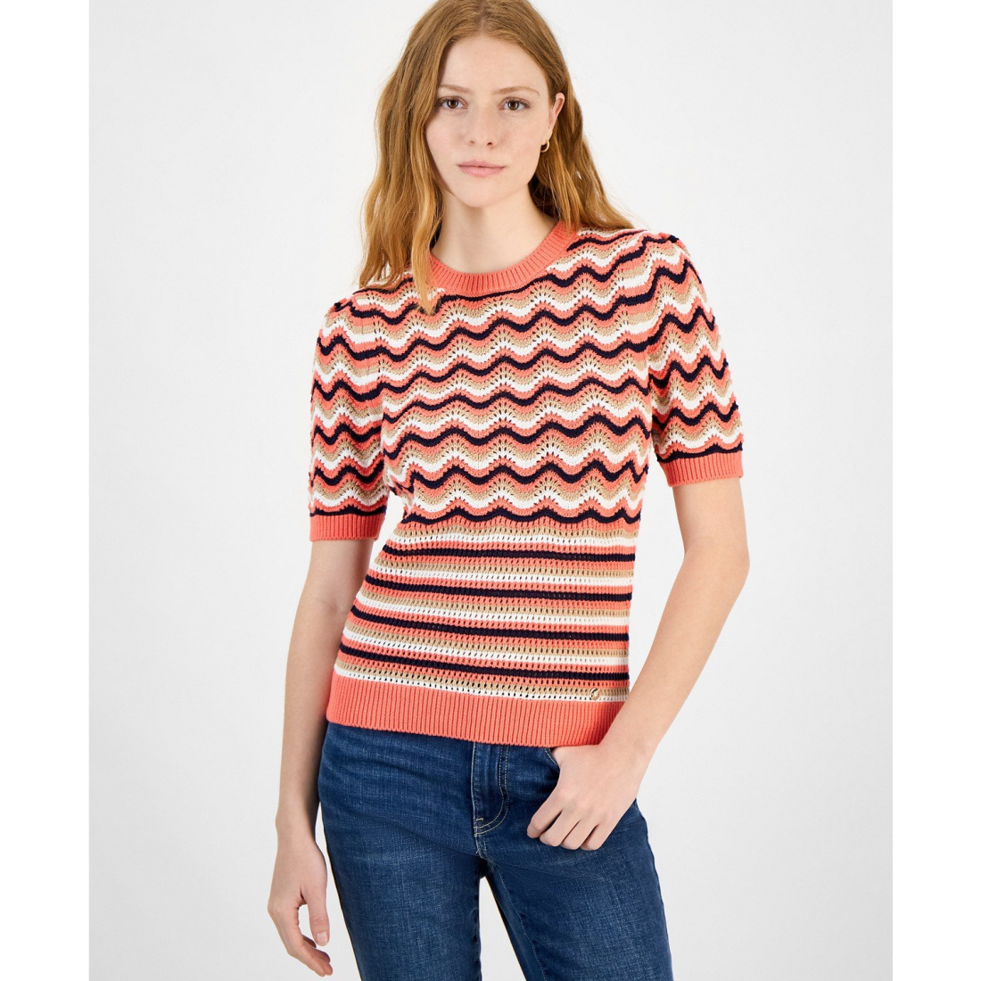 'Cotton Striped Pointelle Sweater' pour Femmes