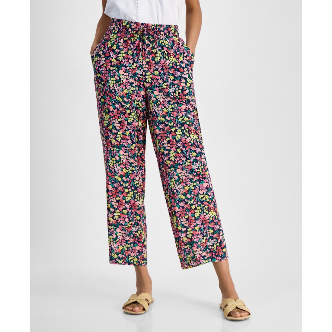 'Floral-Print Wide-Leg Pull-On Pants' pour Femmes