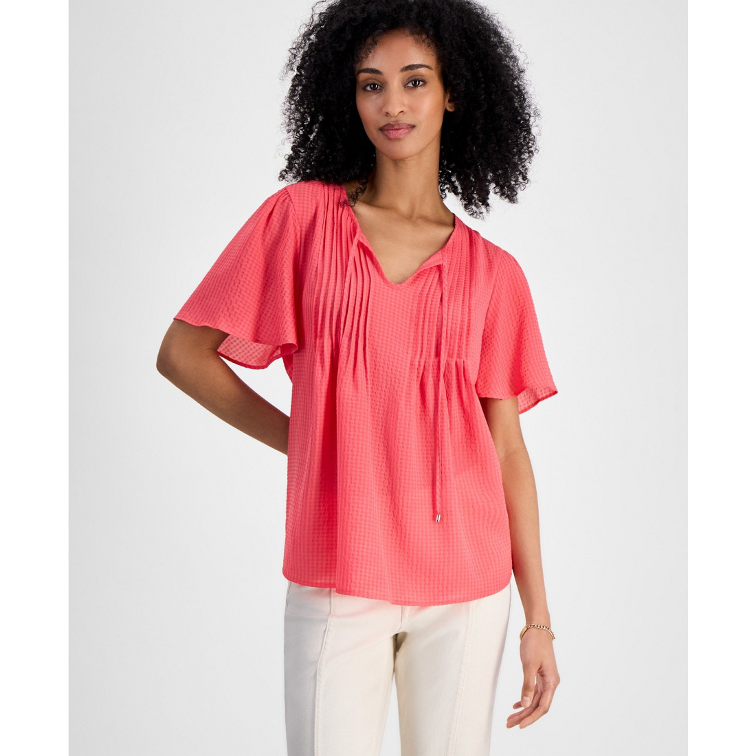 'Gingham Pintucked Top' pour Femmes