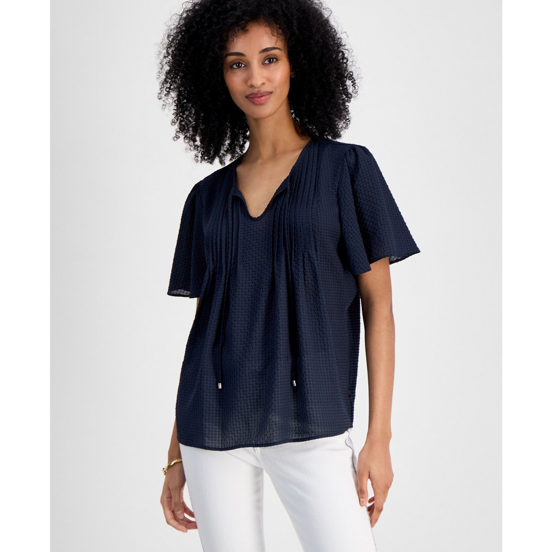 'Gingham Pintucked Top' pour Femmes