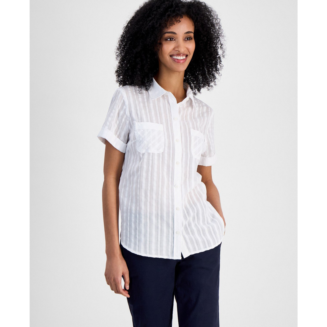 'Striped Cotton Camp Shirt' pour Femmes