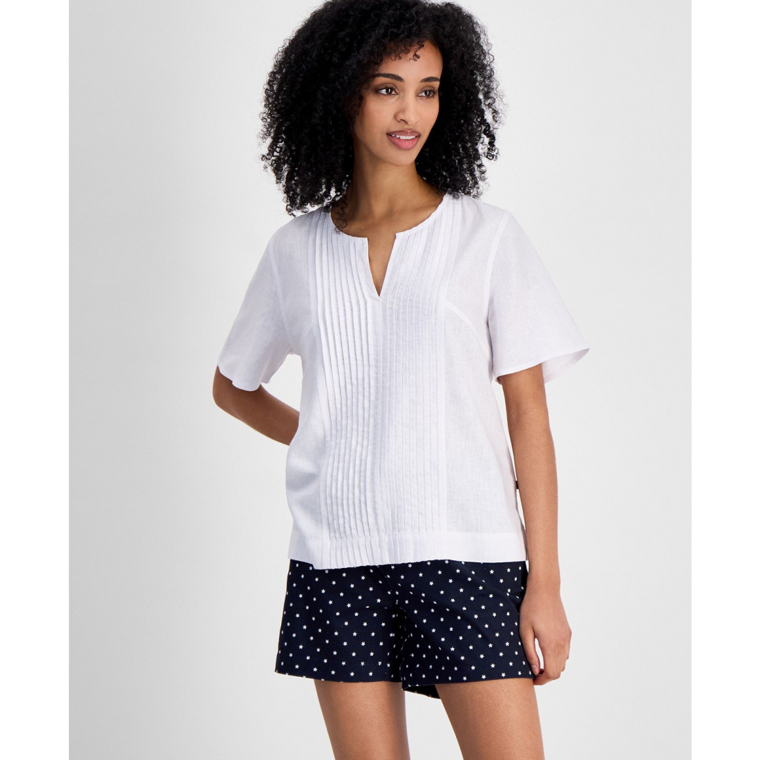 'Pintucked Linen-Blend Top' pour Femmes