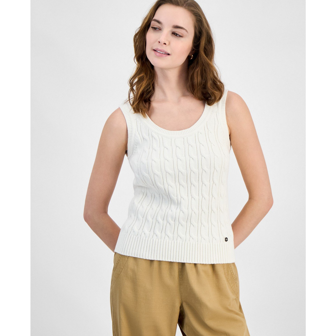 'Cotton Cable-Knit Sweater Tank Top' pour Femmes