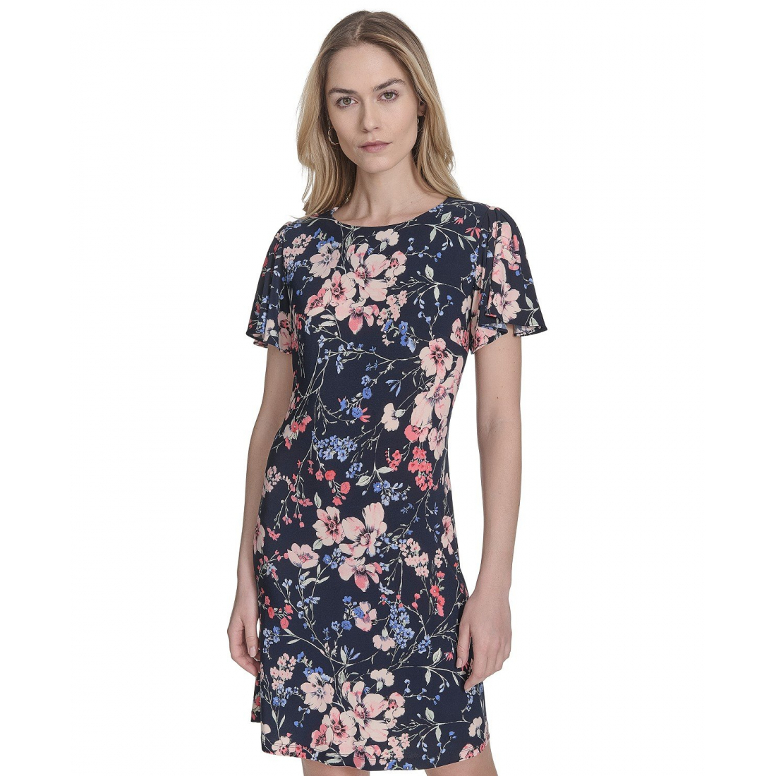 'Floral Flutter-Sleeve Shift Dress' pour Femmes