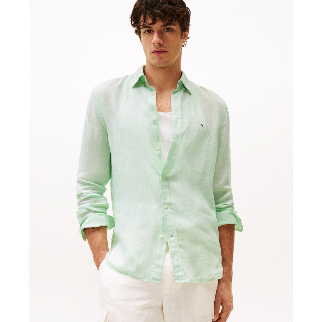 'Pigment-Dyed Linen Button-Down Long Sleeve Shirt' pour Hommes