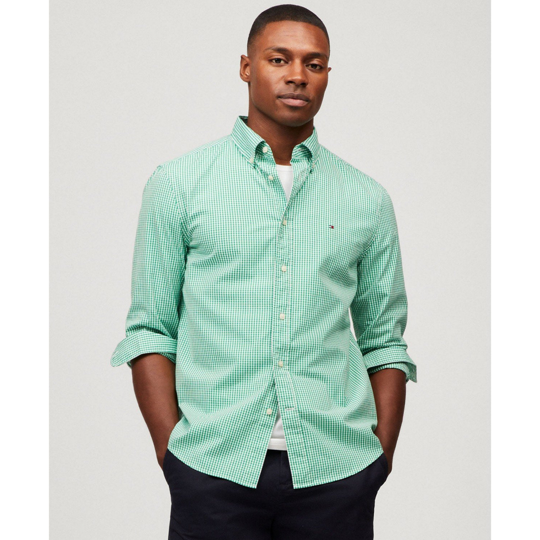 'Regular-Fit Flex Gingham Check Button-Down Poplin Shirt' pour Hommes