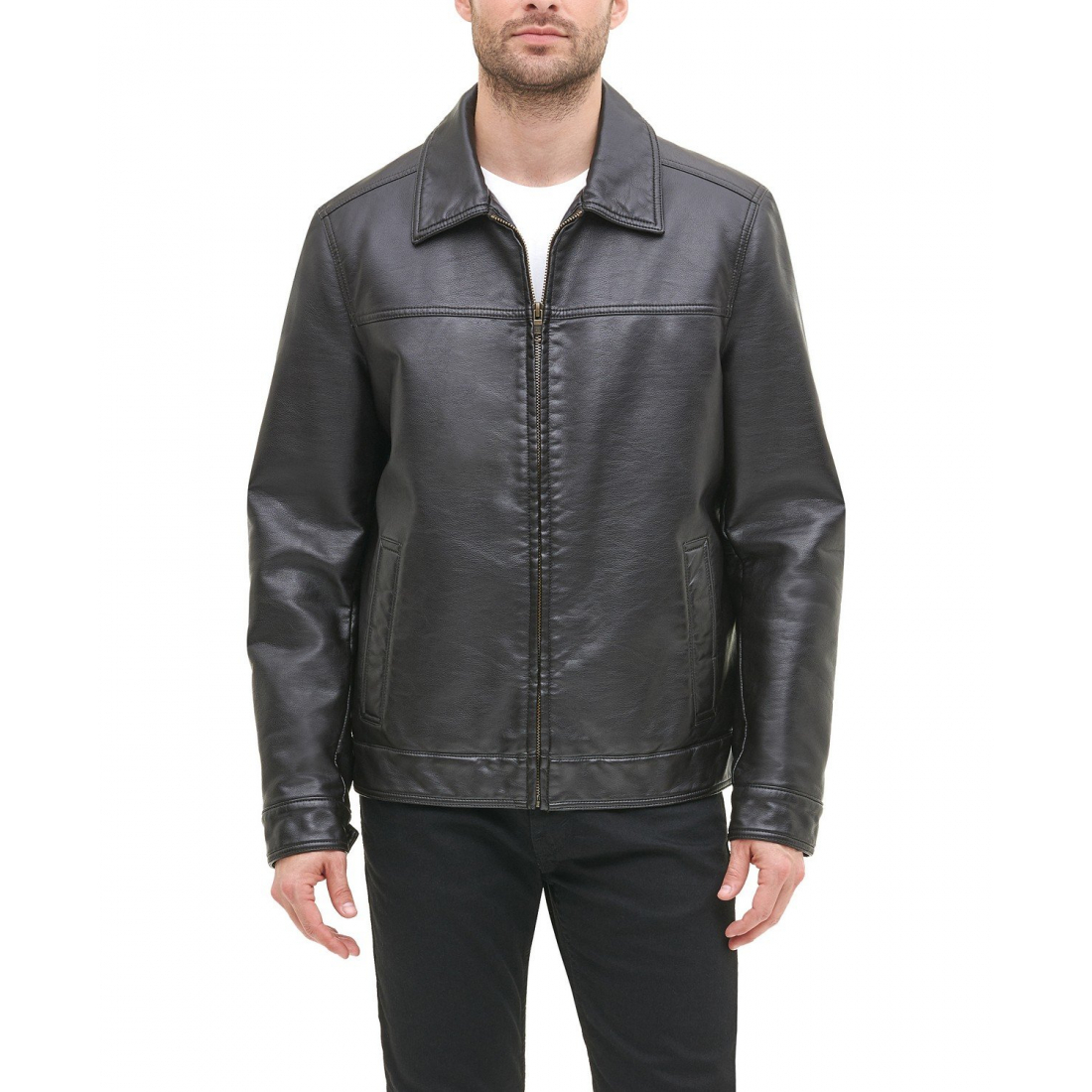 Veste 'Faux Leather Laydown Collar' pour Hommes