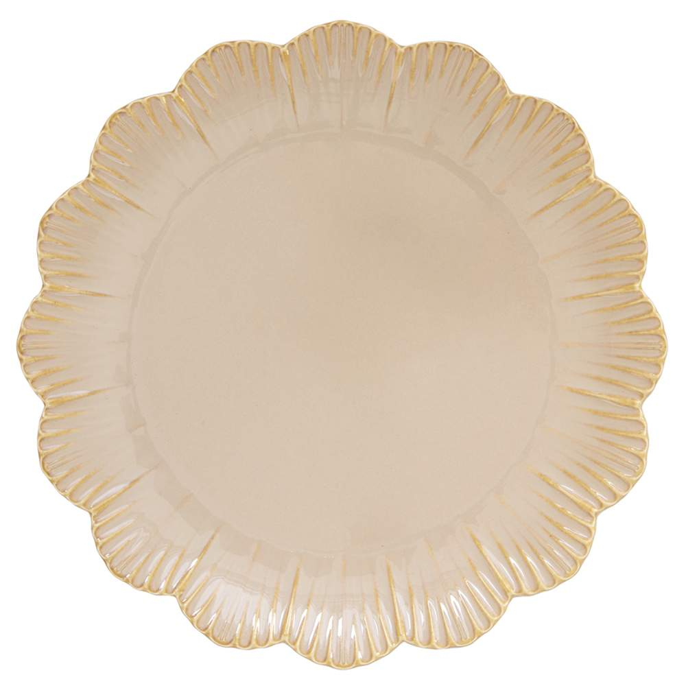 Set Of 6 Dinner Plate Beige Fleuri